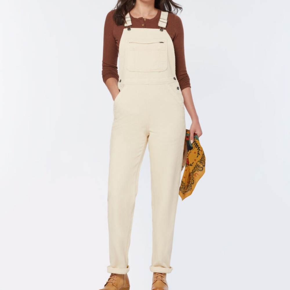 Duluth trading co womens cozy corduroy straight leg bib overalls cream 12 NWT - Picture 4 of 7